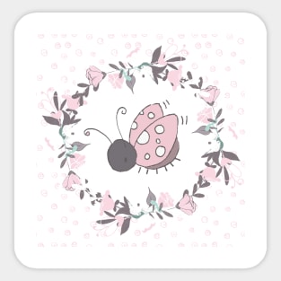 ladybug with flower wreath Sticker